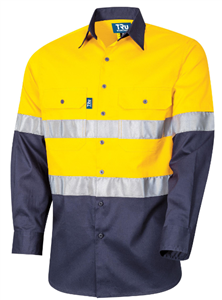 Shirt Drill  HiVis 160gsm Lightweight  Long Sleeve Reflective Tape 3M