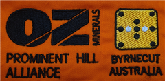 Embroidery OZ MINERALS BYRNECUT AUSTRALIA PROMINENT HILL ALLIANCE  Logo