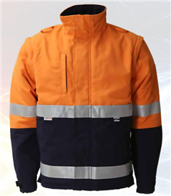 Jacket Lined Zip Front PPE2 Inherently Flame Resistant Jacket with Removable Zip Off Sleeves  Radio Hoops on Shoulders and RF Reflective Tape