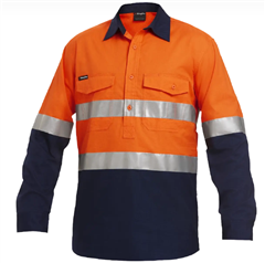 Shirt King Gee Workcool 2 Reflective Spliced Closed Front Shirt Long Sleeve with Silver Reflective