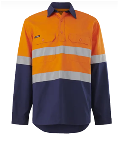 Shirt KING GEE WorkCool Vented Closed Front Spliced Taped Long Sleeve