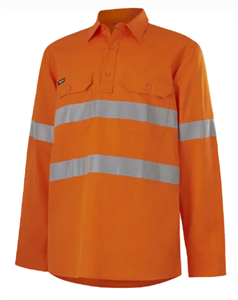 Shirt KING GEE Hi Vis WorkCool Vented Closed Front Long Sleeve Shirt with Silver Reflective Tape