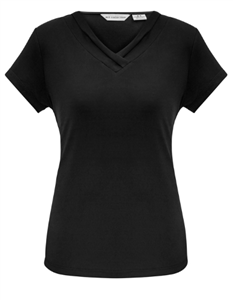 Top Ladies LANA Short Sleeve V Neck Classic Style TShirt in Soft Flowing Easy Care Fabric  98 Polyester 5 Elastane Jersey Knit