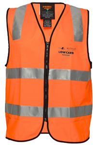 Vest LITTLE TRACTOR POTATOES Unisex Vic Rail Hi Vis with CHEATPMITGROSW40LCP Heatpress MITOLO FAMILY FARMS Logo with LOW CARB POTATOES Under BLAC