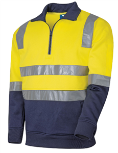 Jumper Poly Fleece Hi Vis YELLOWNAVY 14 Zip Fleece Jumper with TruVis Silver Reflective Tape