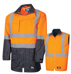 Jacket 4 In 1 Hi Vis with Silver Reflective Tape and Reversible Inner Vest with Silver Reflective Tape