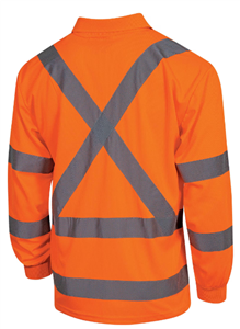 Polo Shirt Micromesh Long Sleeve Hi Vis Polo NSW Rail Shirt with Perforated Silver Reflective Tape