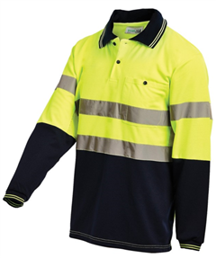 Polo Shirt Cotton Backed Polyester Hi Vis Long Sleeve Two Ton with Reflective Tape