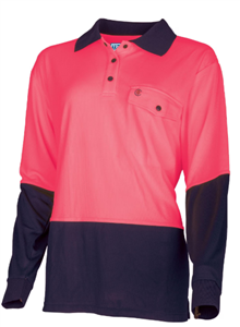 Polo Shirt Recycled Womens AntiMicrobial Micromesh Long Sleeve Two Tone HiVis Polo Shirt