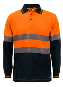 Polo WORKCRAFT Hi Vis Two Tone Long Sleeve with Silver Reflective Tape  100 Polyester Micromesh 157gsm