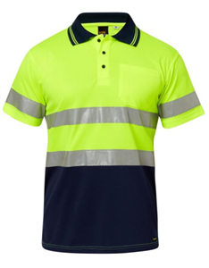 Polo Workcraft Hi Vis Two Tone YellowNavy Short Sleeve with Silver Reflective Tape  100 Polyester Micromesh 157gsm