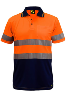 Polo WORKCRAFT Hi Vis Two Tone Short Sleeve with Silver Reflective Tape  100 Polyester Micromesh 157gsm