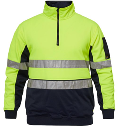 Polar Fleece WORKCRAFT Hi Vis YELLOWNAVY Half Zip Pullover with Silver Reflective Tape  100 Polyester Fleece 320gsm