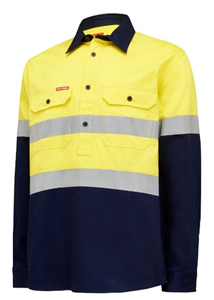 Yakka Core Hi Vis LSL HWeight Closed  Front Taped Shirt