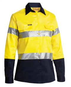 Shirt Bisley Cotton Long Sleeve Ladies Two Tone Reflective Tape