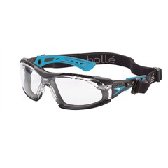 Spec Rush  Small Seal  Black  Blue Temples PLATINUM ASAF Clear Lens  Assembled with Gasket  Strap
