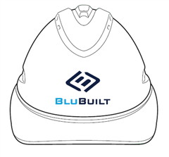 Cap Safety Vented 6 pt White Cap with Ratchet Harness and BLUBUILT Logo on Front 2 Colour Print