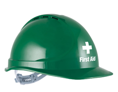 Cap with FIRST AID and CROSS in White on Front of Safety Cap