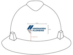 Cap Safety VGard Full Brim White UNVENTED with Fastrac 3 Suspension with HINDMARSH PLUMBING Logo on Front Centre of Safety CapLogo 2 colours front