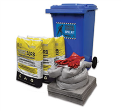 Spill Kit General Purpose Budget Spill Kit with 240 Litre Blue Wheelie Bin  Absorbent Capacity Up to 202 Litres