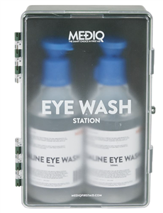 Eye Wash Station Enclosed in Easy Wall Mountable Plastic Cabinet Consisting of 2 Bottles of Saline Eye Wash 500ml