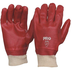 Glove PVC Red 27cm Knitted Cuff