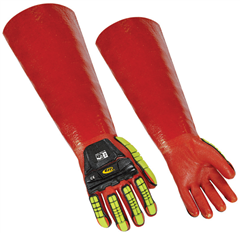 Glove Ringers Waterproof PVC Coated Long Gauntlet Style Impact  Chemical Glove Red