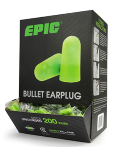 Earplug Tapered Class 5 Uncorded EPIC Bullet Earplug 26dB Box 200