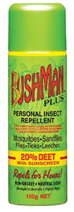 Insect Repellant Bushmans  with Sunscreen Aerosol 20 Deet with Sunscreen 150 gram