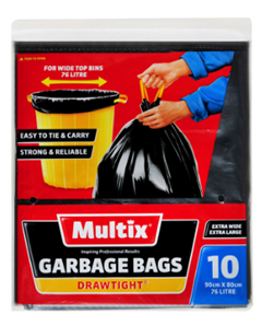Garbage Bags 90cm x 80cm 76L Multix Extra Large Extra Wide  with draw string  Pack 10