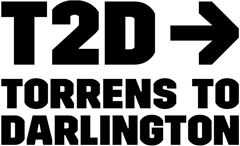 Embroidery T2D TORRENS TO DARLINGTON Logo Front Left Hand Side Wearingon Orange HiVis garmentsBLACK Logo